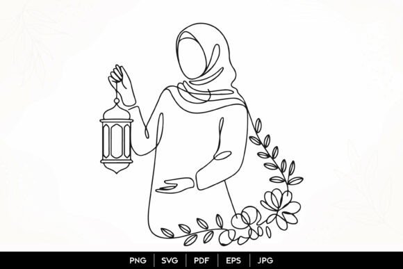 Muslim Woman Lantern Line Art SVG Review for Real Embroidery Projects