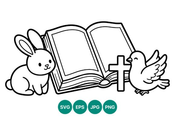 Rabbit Dove Cross Open Bible Line Art Review